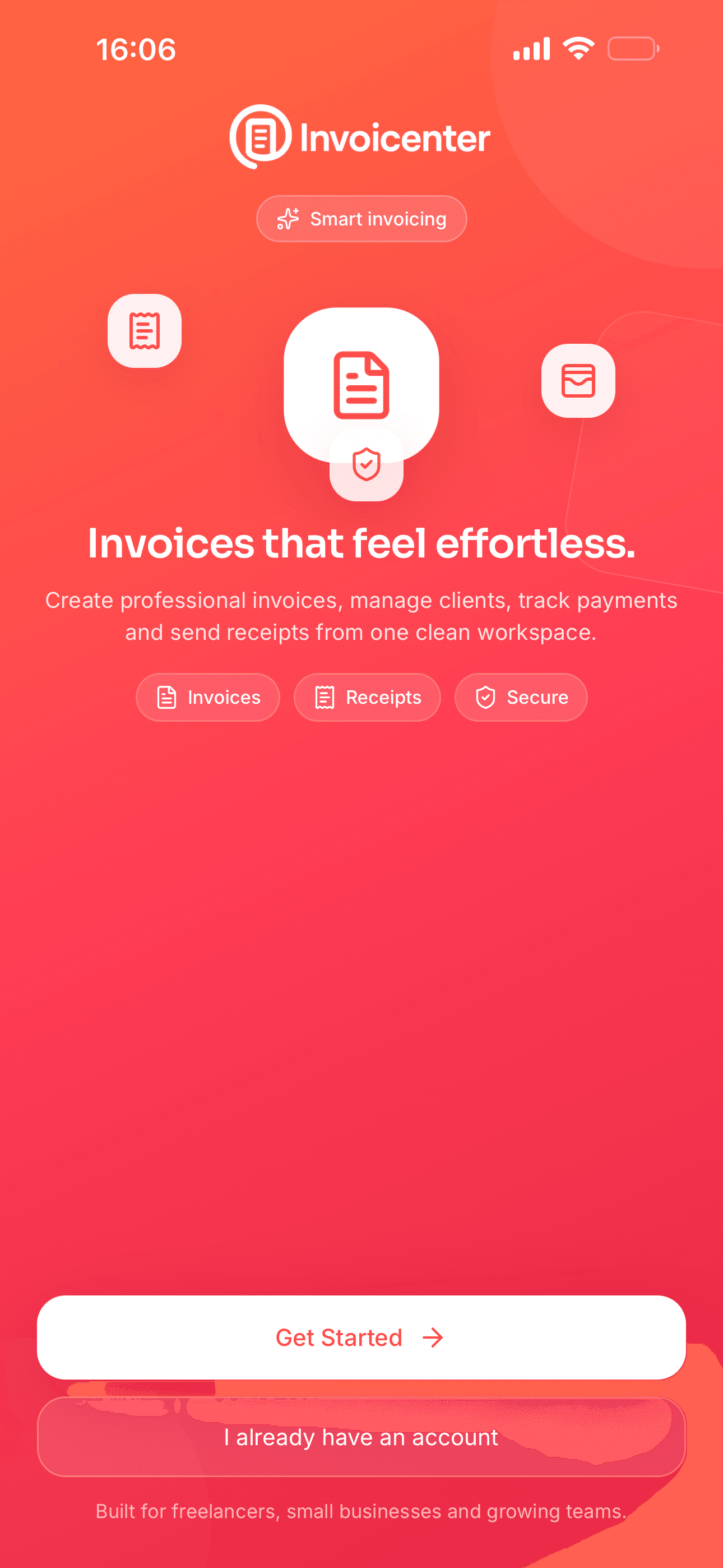 Payments Invoicenter mobile screen